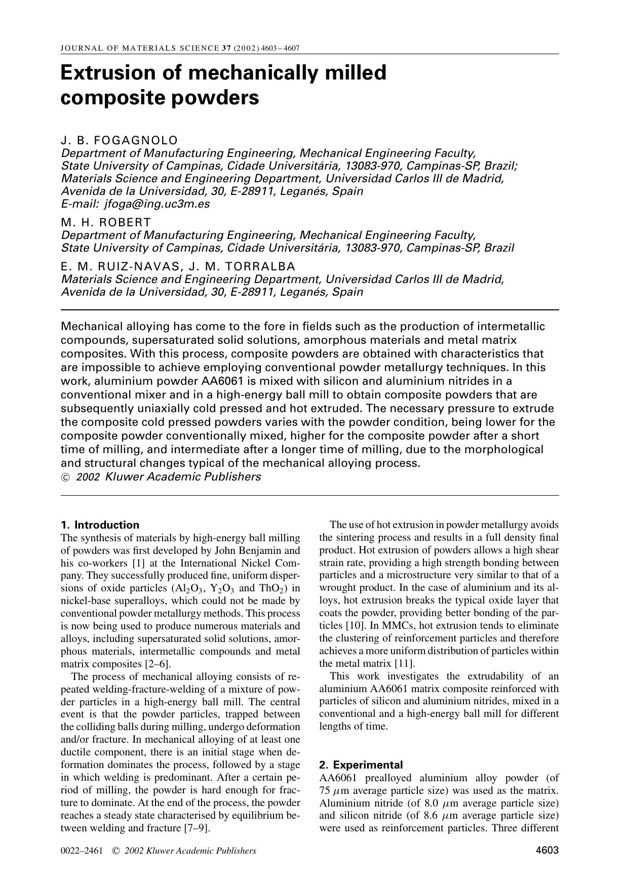 Extrusion of mechanically milled composite powders by Unknown