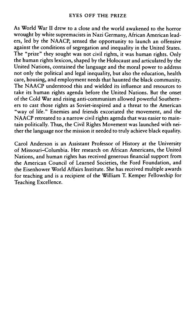Eyes Off the Prize: The United Nations and the African American Struggle for Human Rights, 1944 1955 by Carol Anderson