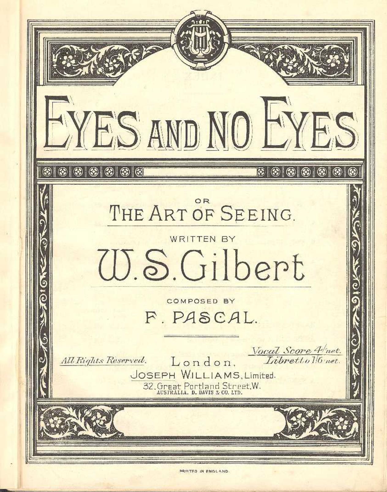 Eyes and No Eyes, vocal score by Ian & Barry