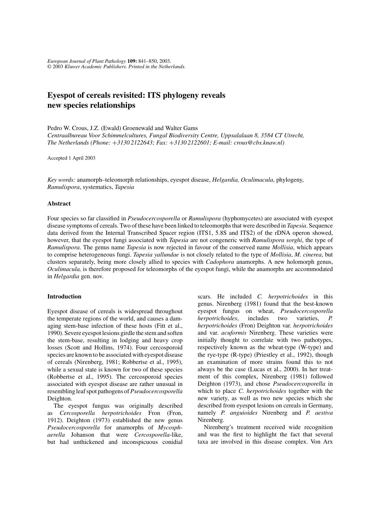 Eyespot of Cereals Revisited: ITS phylogeny Reveals New Species Relationships by Unknown