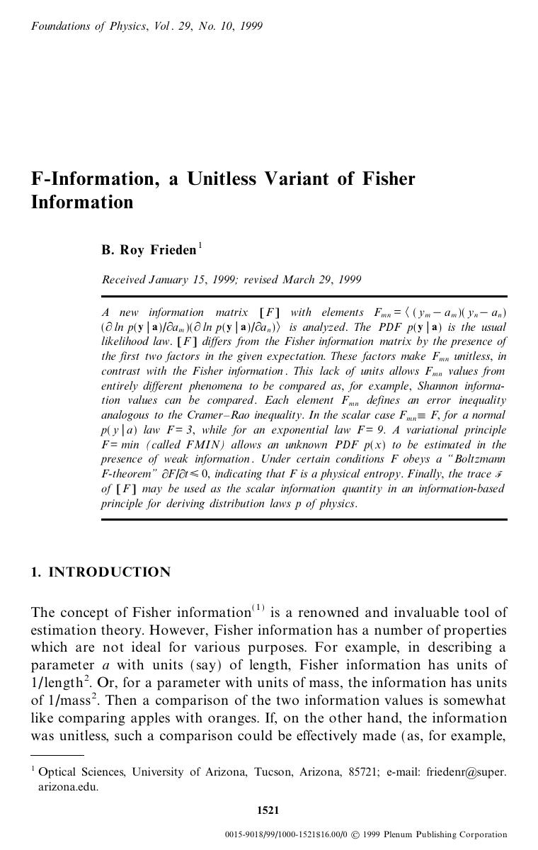 F-Information, a Unitless Variant of Fisher Information by Unknown