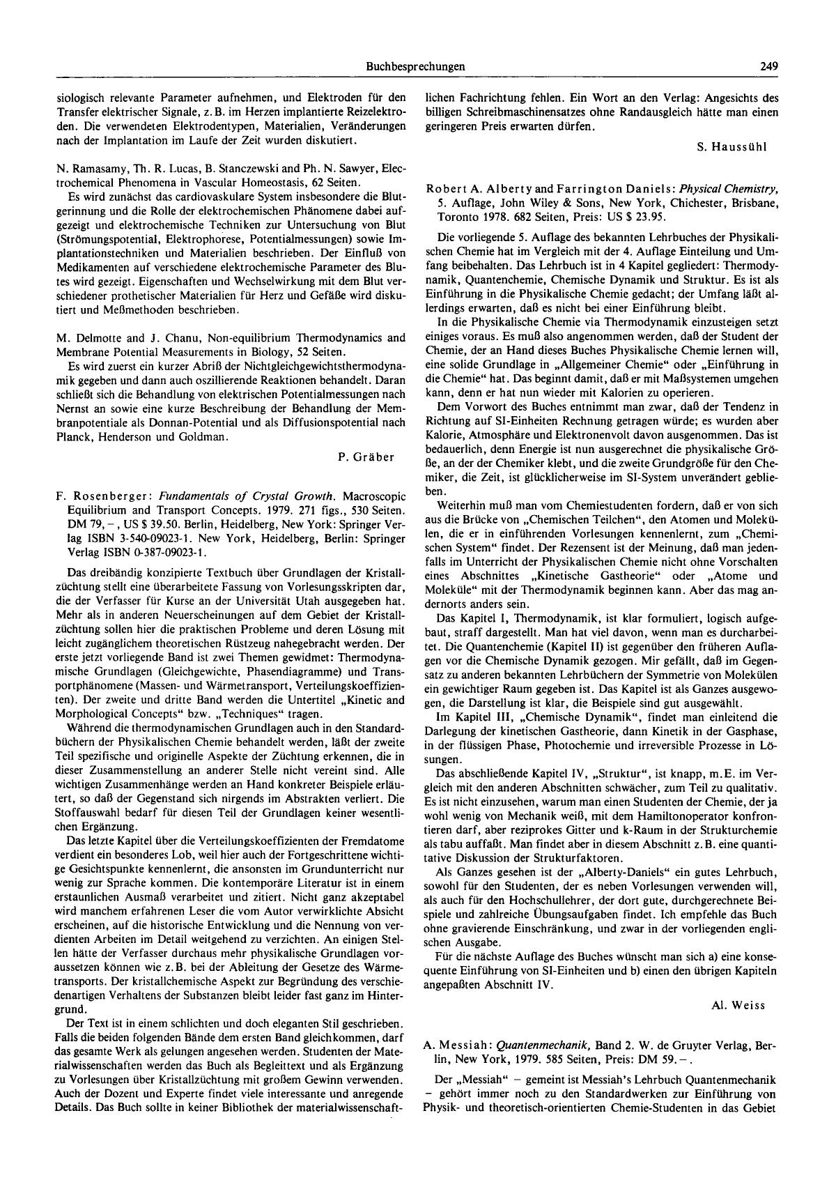 F. Rosenberger: Fundamentals of crystal growth. Macroscopic Equilibrium and Transport Concepts. 1979. 271 figs., 530 Seiten. DM 79, -, US [dollar] 39.50. Berlin, Heidelberg, New Yo by Unknown