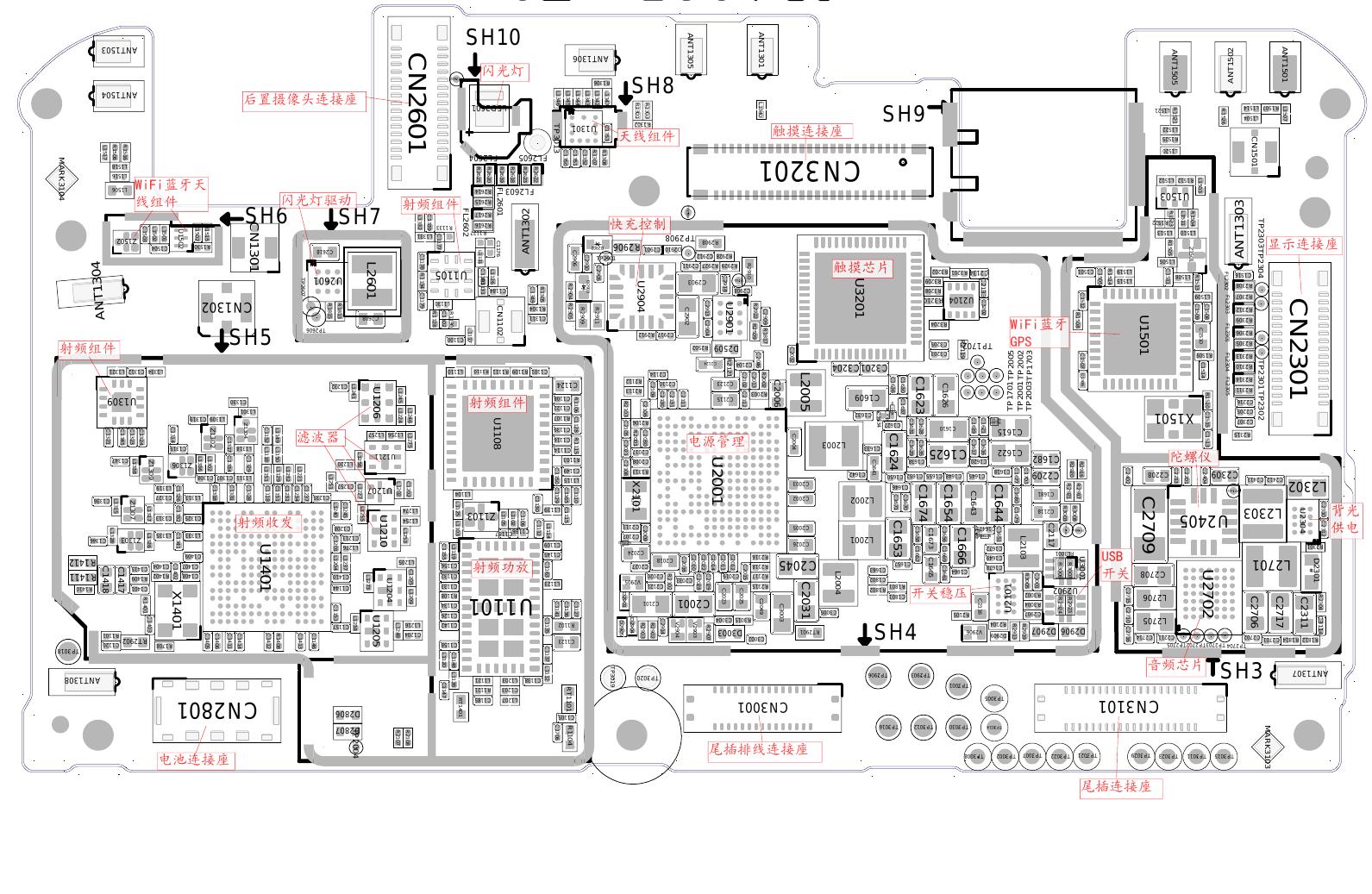 F1S schematic diagram 2DA065-2 with pad-component layout by Unknown