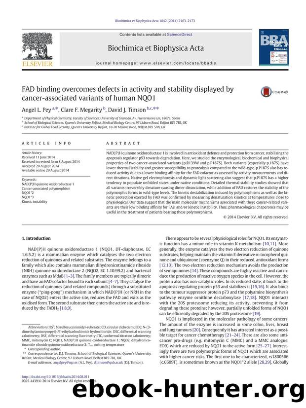 FAD binding overcomes defects in activity and stability displayed by cancer-associated variants of human NQO1 by Angel L. Pey & Clare F. Megarity & David J. Timson