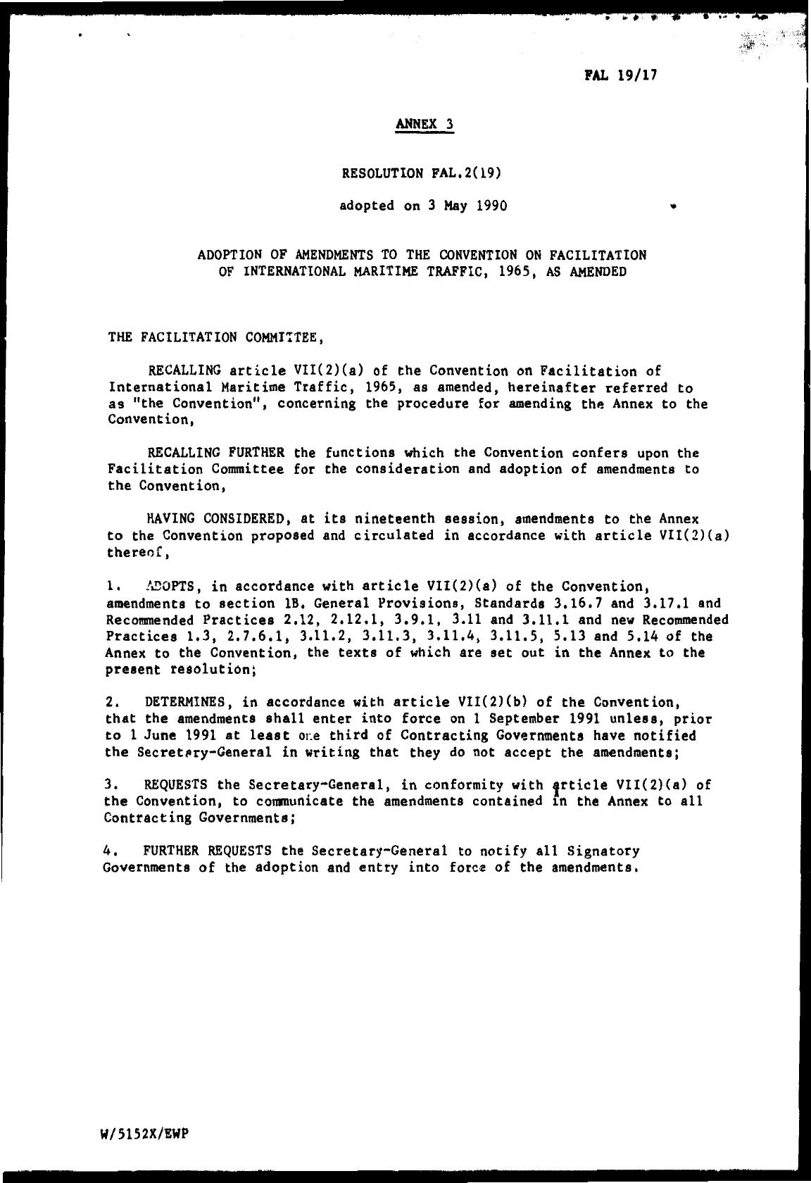 FAL.2(19) - Amendments to the FAL Convention by Redistributed by Regs4ships Ltd