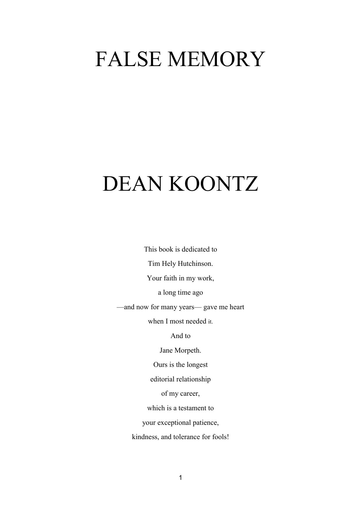 FALSE MEMORY by DEAN KOONTZ