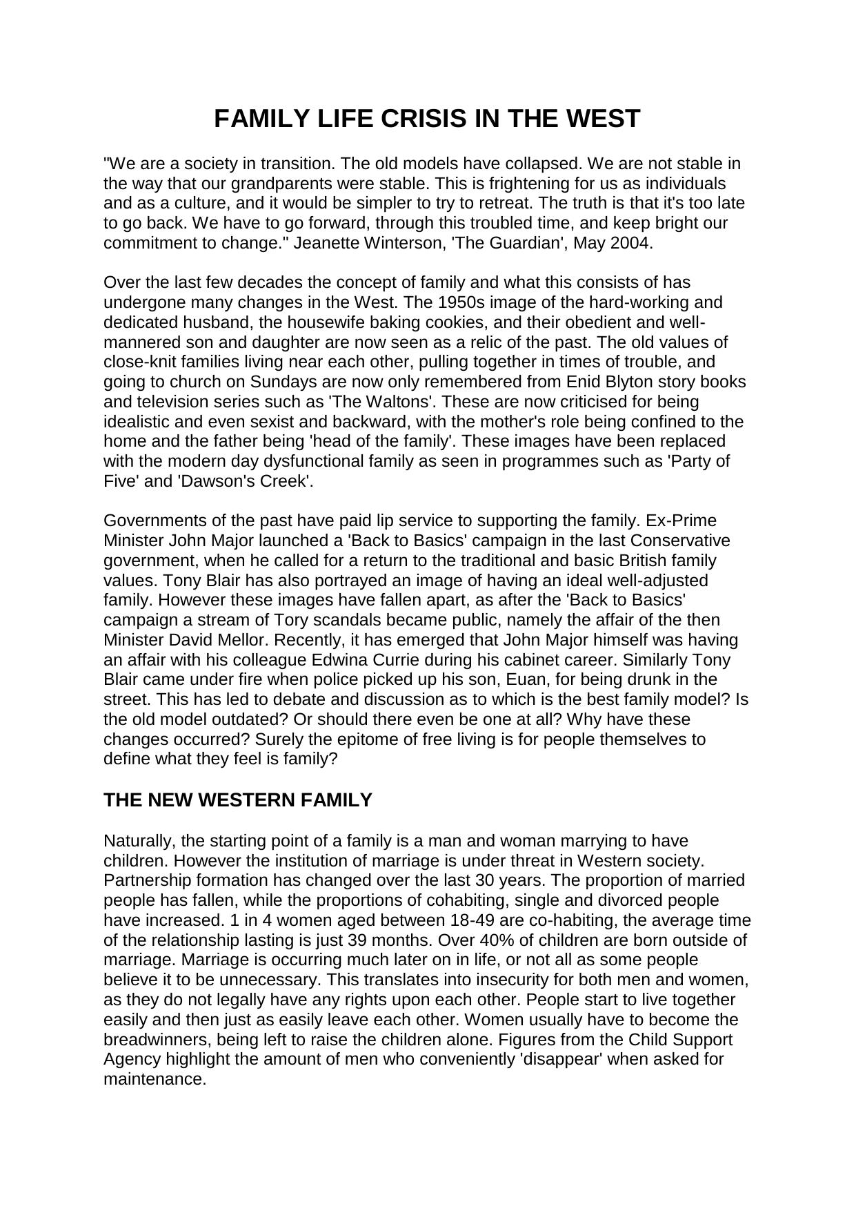 FAMILY LIFE CRISIS IN THE WEST by Unknown