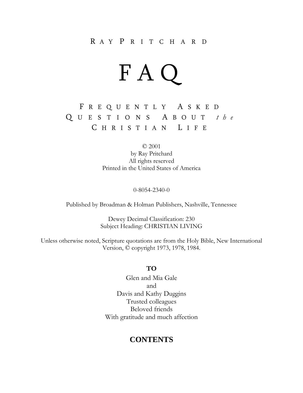 FAQ : frequently asked questions about the Christian life by Ray Pritchard