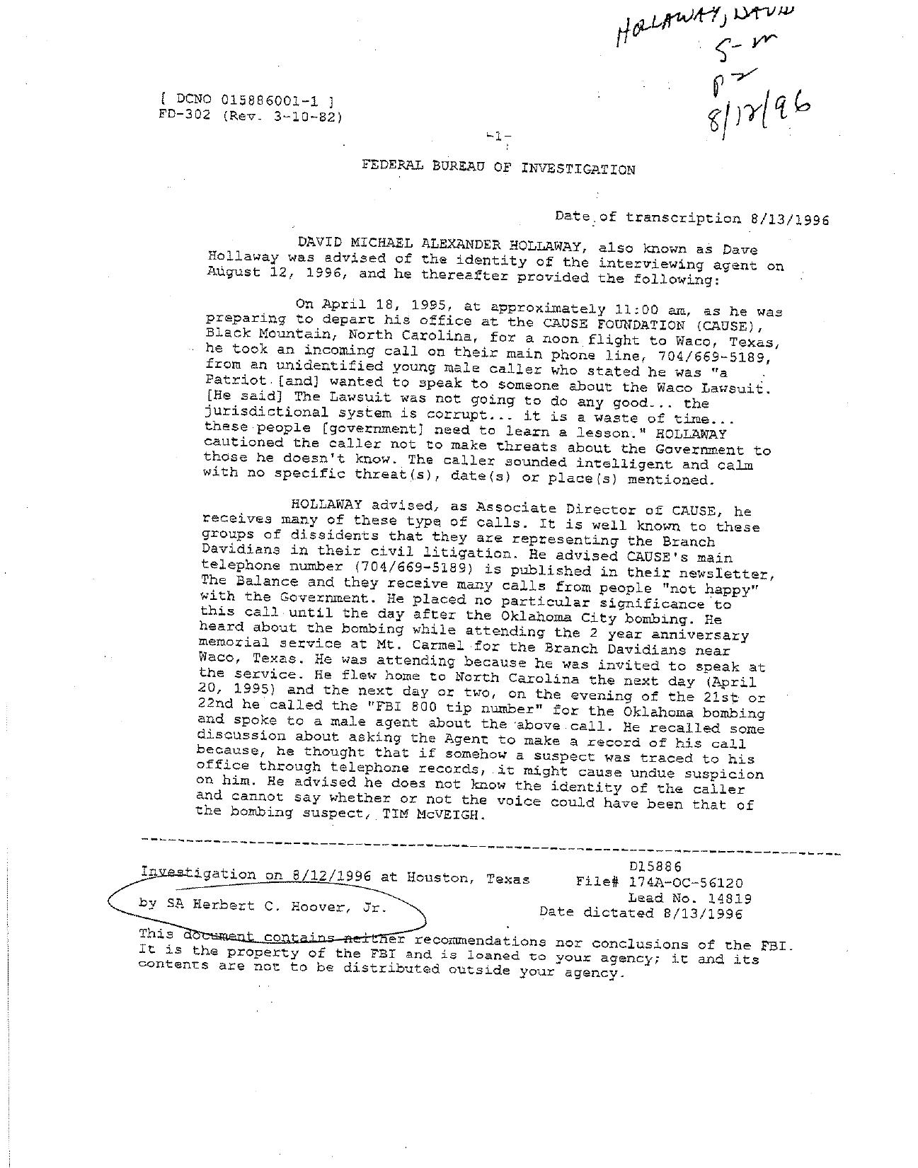 FBI 8.13.96 by Unknown