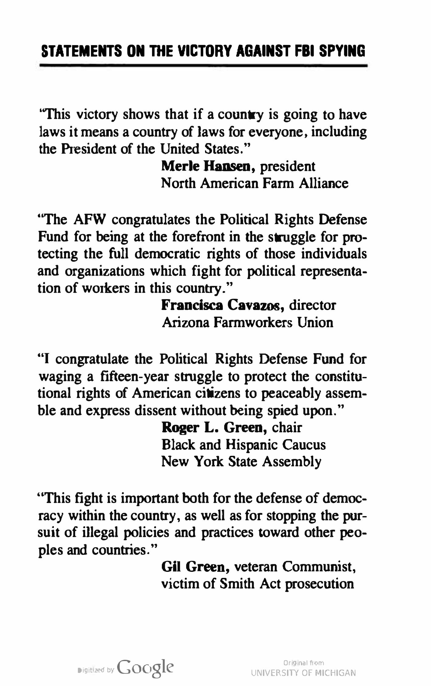 FBI on Trial The Victory in the Socialist Workers Party Suit against Government Spying by Margaret Jayko