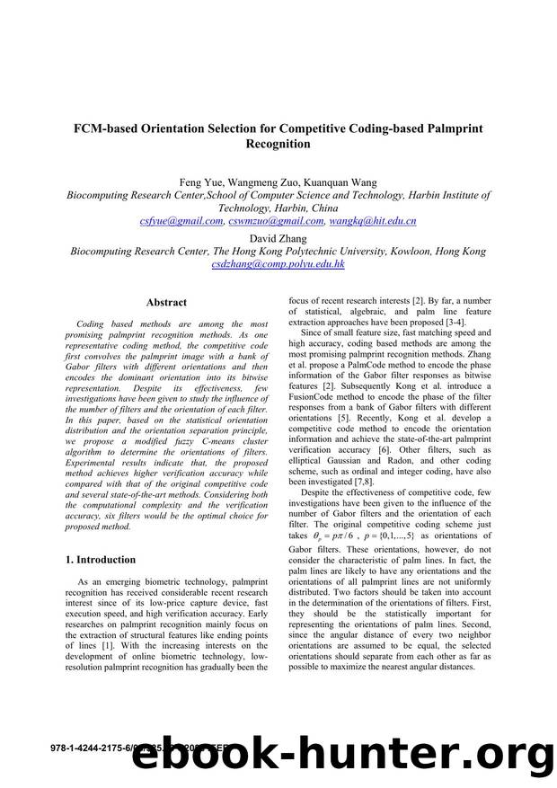 FCM-based Orientation Selection for Competitive Coding-based Palmprint Recognition by 