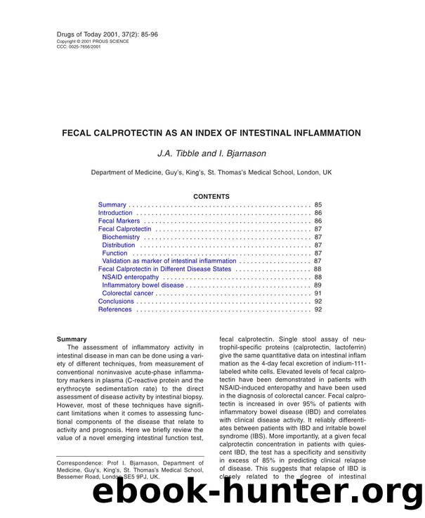 FECAL CALPROTECTIN AS AN INDEX OF INTESTINAL INFLAMMATION by Prous Science (c) 2001