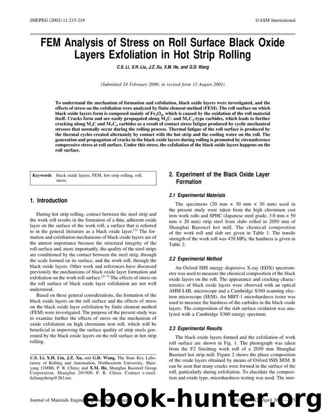 FEM analysis of stress on roll surface black oxide layers exfoliation in hot strip rolling by Unknown
