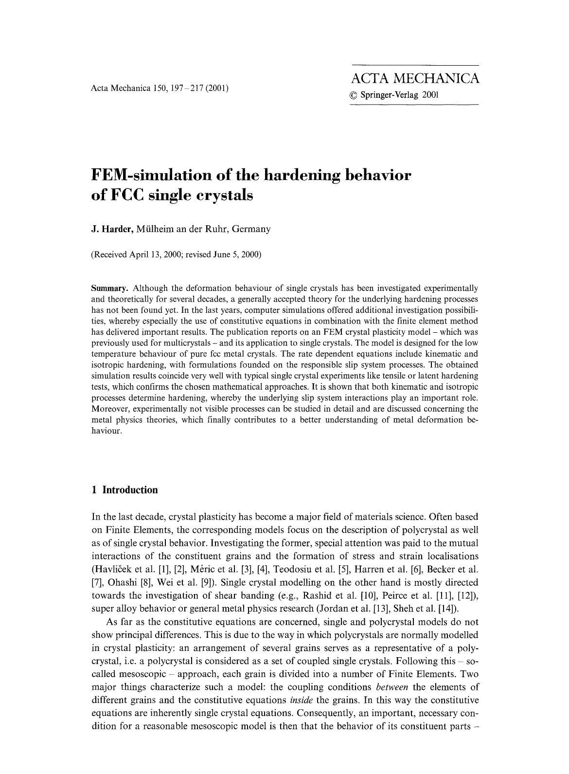 FEM-simulation of the hardening behavior of FCC single crystals by Unknown