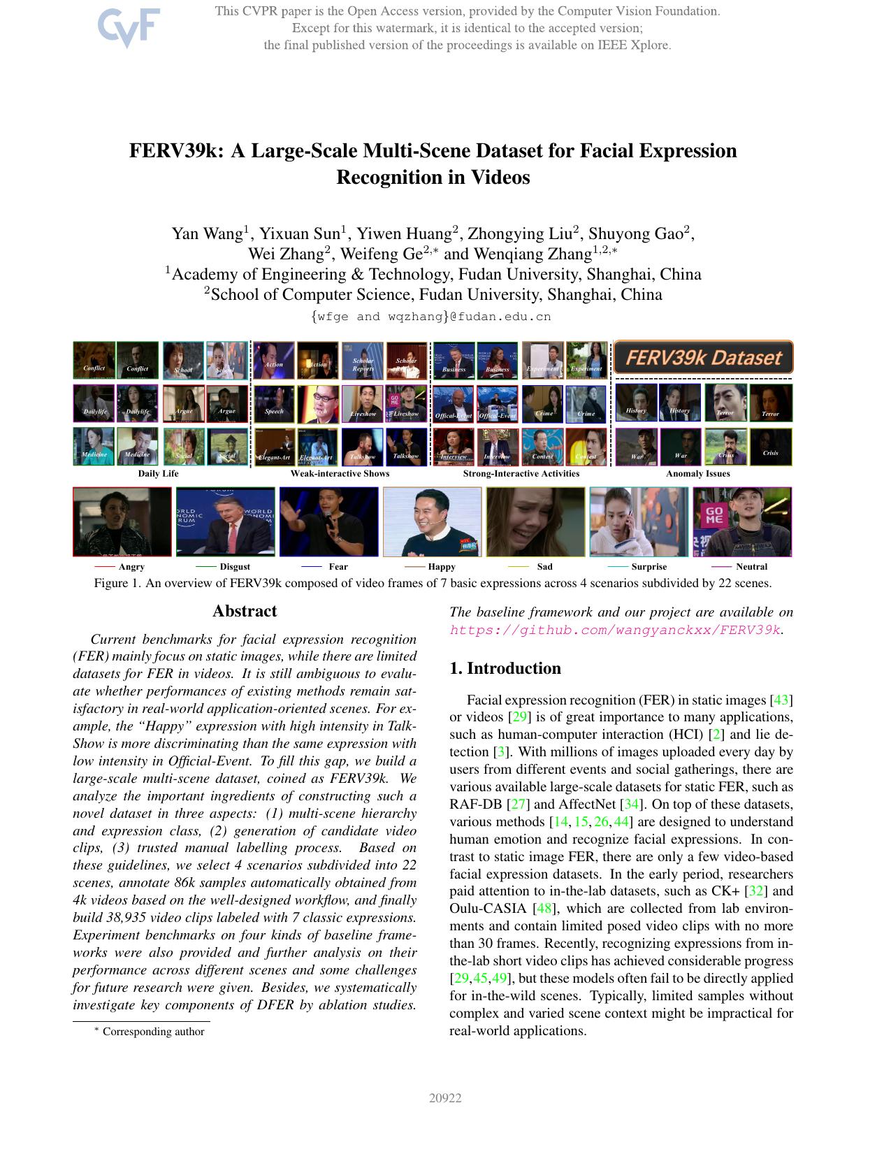 FERV39k: A Large-Scale Multi-Scene Dataset for Facial Expression Recognition in Videos by unknow