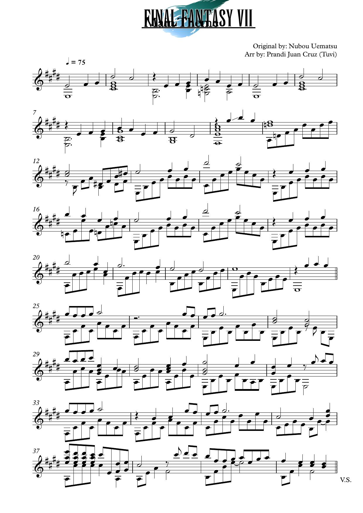 FF7 Main Theme (Classical guitar) Sheet music by Unknown