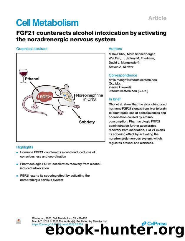 FGF21 counteracts alcohol intoxication by activating the noradrenergic nervous system by unknow