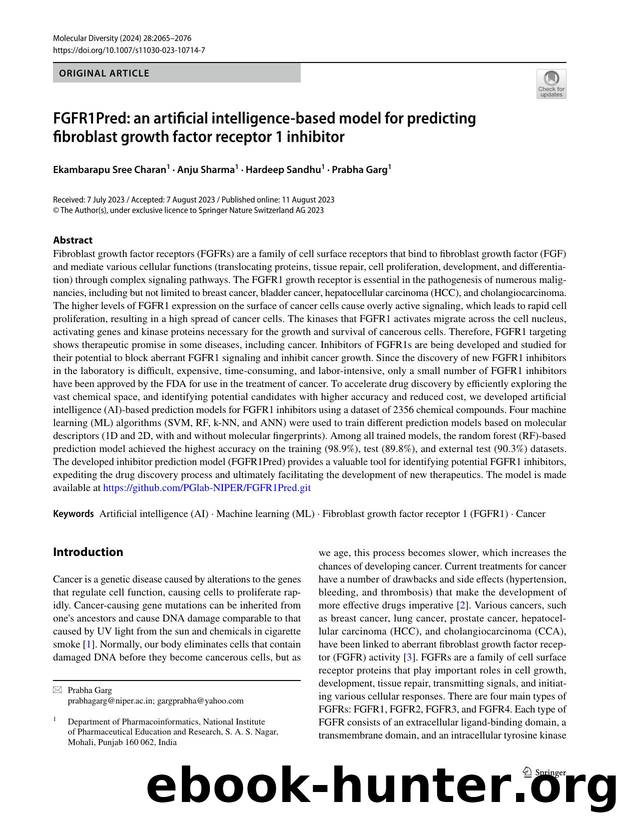 FGFR1Pred: an artificial intelligence-based model for predicting fibroblast growth factor receptor 1 inhibitor by Ekambarapu Sree Charan & Anju Sharma & Hardeep Sandhu & Prabha Garg