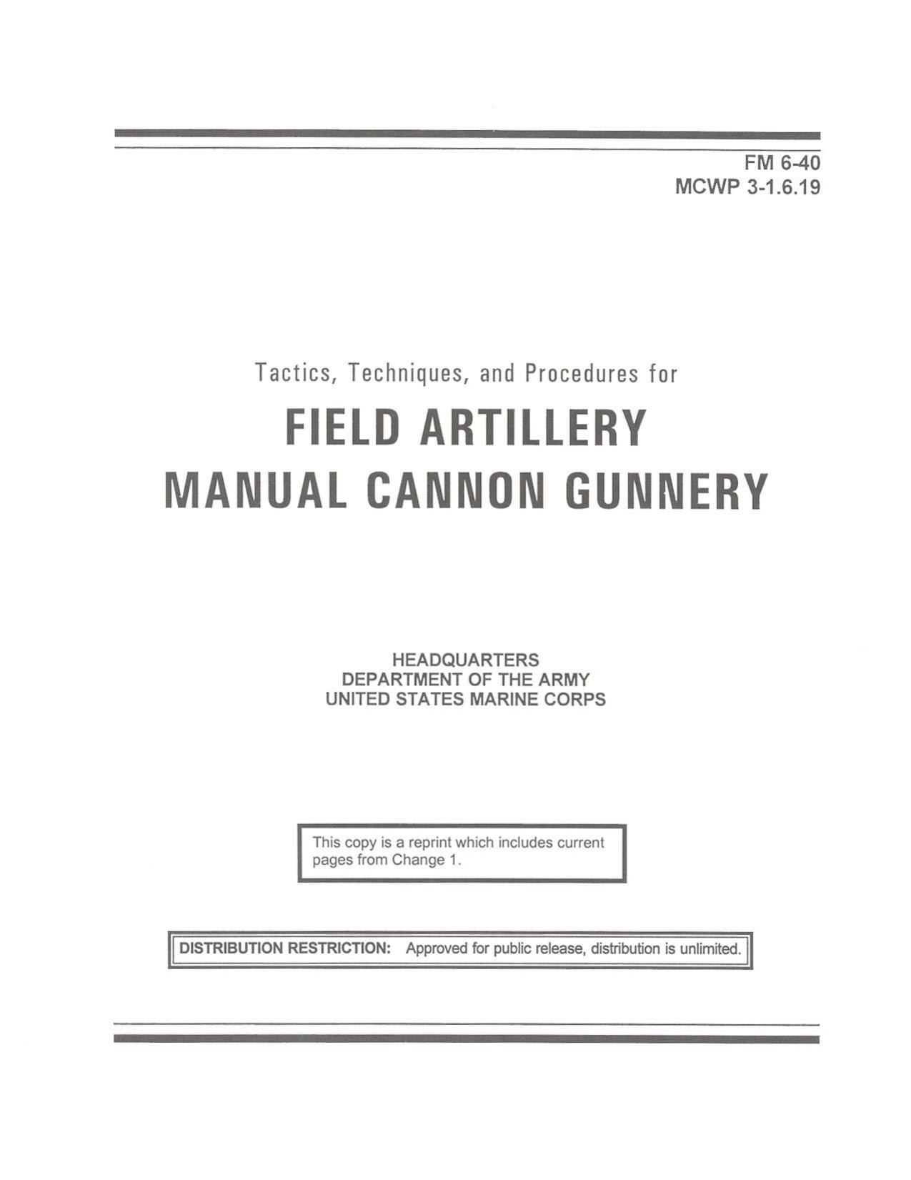 FIELD ARTILLERY MANUAL CANNON GUNNERY (1999) by fm6 40