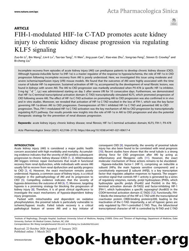 FIH-1-modulated HIF-1ÃÂ± C-TAD promotes acute kidney injury to chronic kidney disease progression via regulating KLF5 signaling by unknow