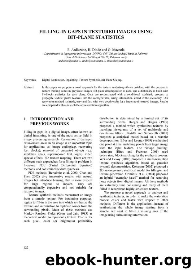 FILLING-IN GAPS IN TEXTURED IMAGES USING BIT-PLANE STATISTICS by E. Ardizzone H. Dindo & G. Mazzola