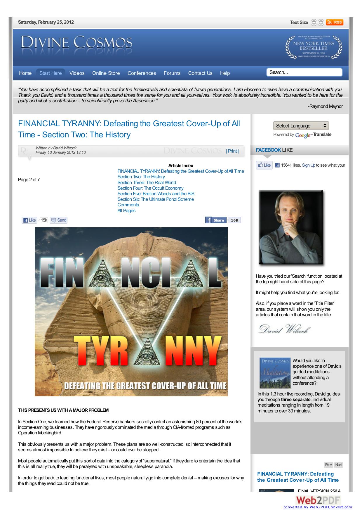 FINANCIAL TYRANNY: Defeating the Greatest Cover-Up of All Time - Section Two: The History by Unknown