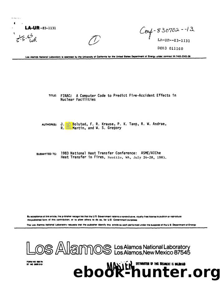FIRAC   a computer code to predict fire-accident effects in nuclear facilities  None by LANL Research Library LWW Project