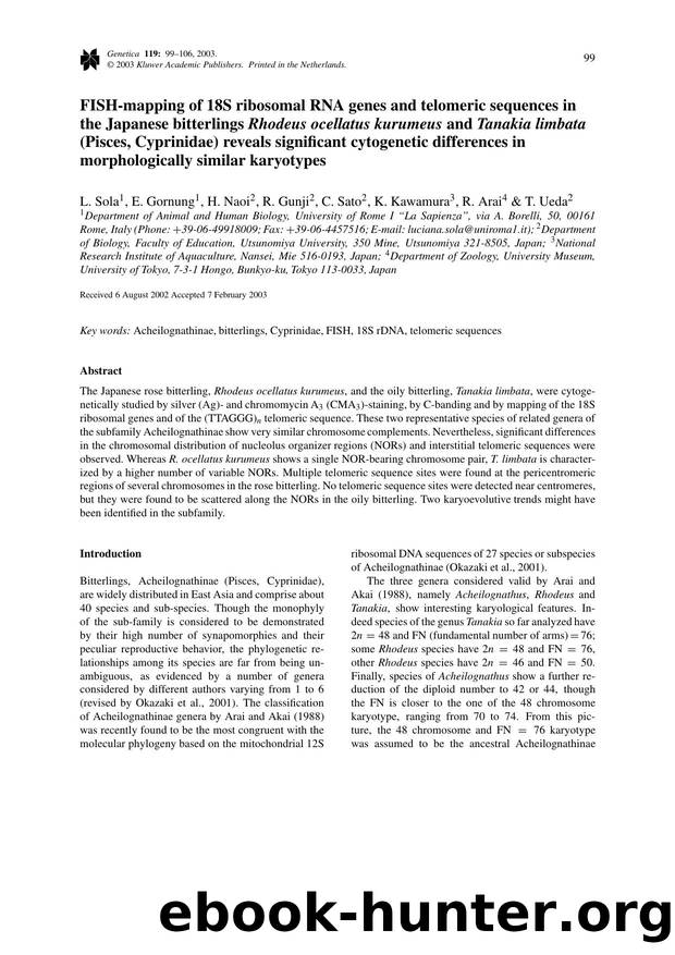 FISH-Mapping of 18S Ribosomal RNA Genes and Telomeric Sequences in the Japanese Bitterlings <Emphasis Type="Italic">Rhodeus ocellatus kurumeus<Emphasis> and <Emphasis Type="Italic" by Unknown