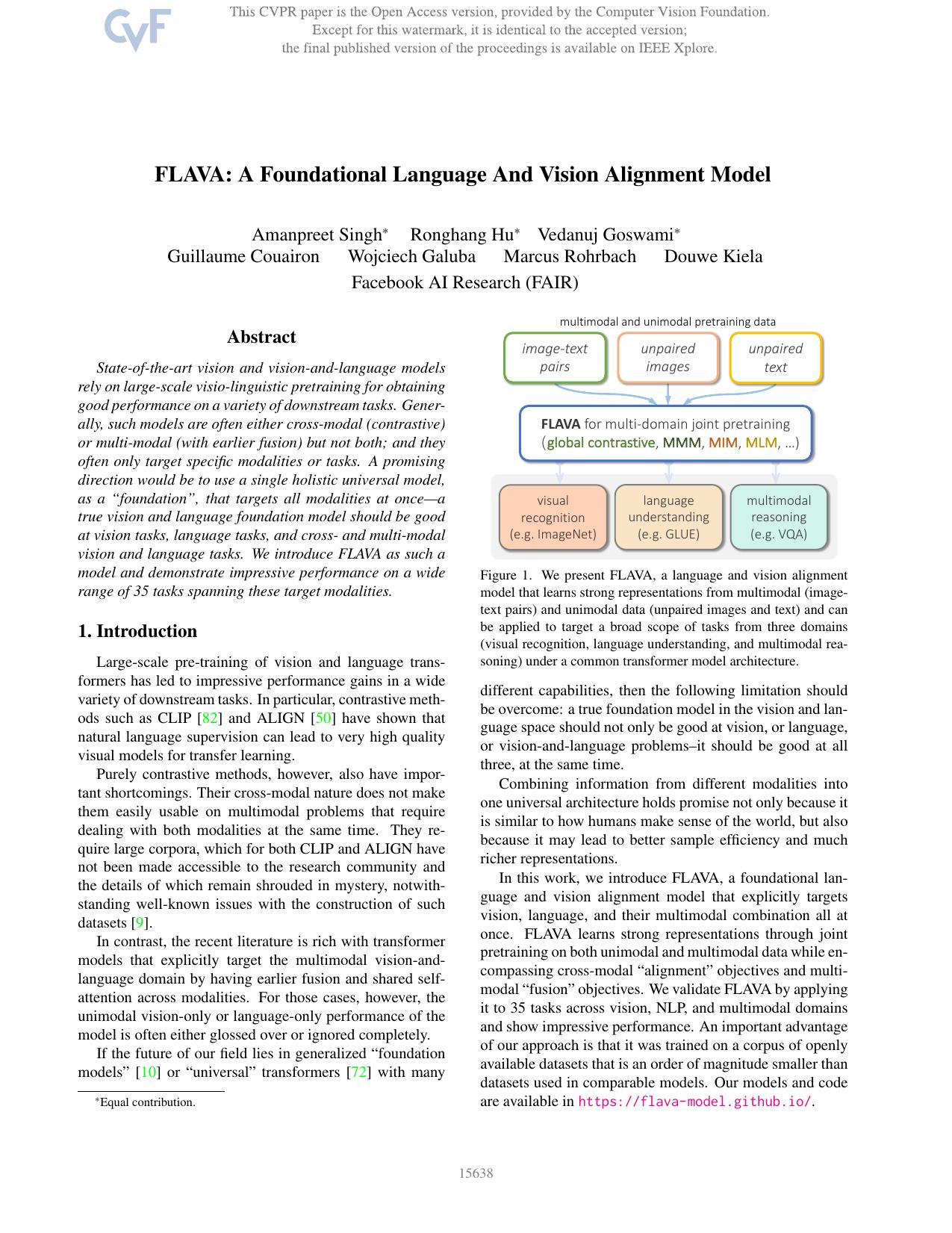 FLAVA: A Foundational Language and Vision Alignment Model by unknow