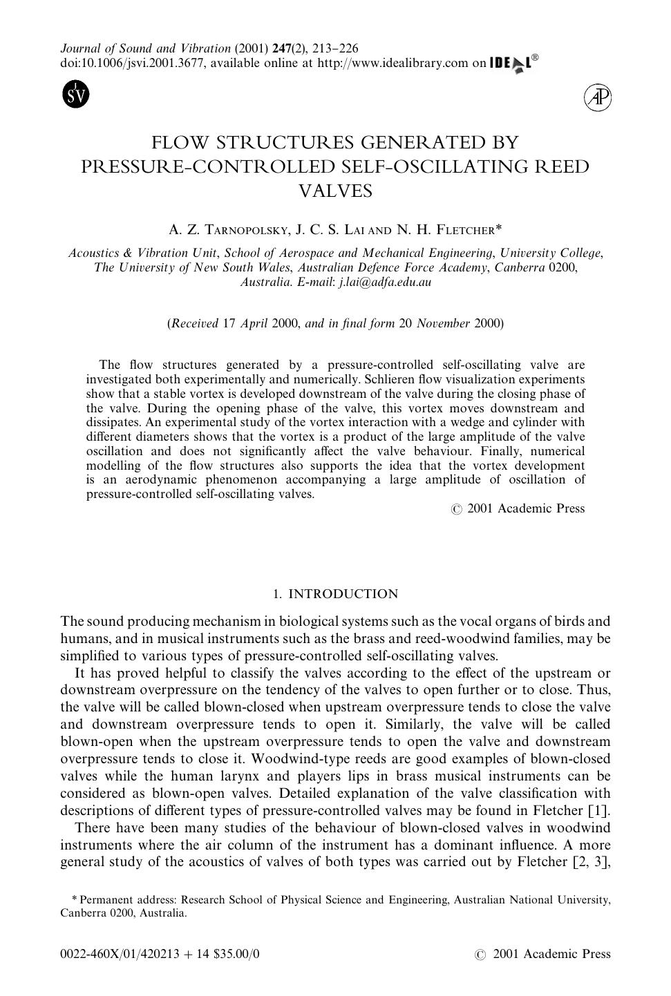 FLOW STRUCTURES GENERATED BY PRESSURE-CONTROLLED SELF-OSCILLATING REED VALVES by TARNOPOLSKY A. Z. et al