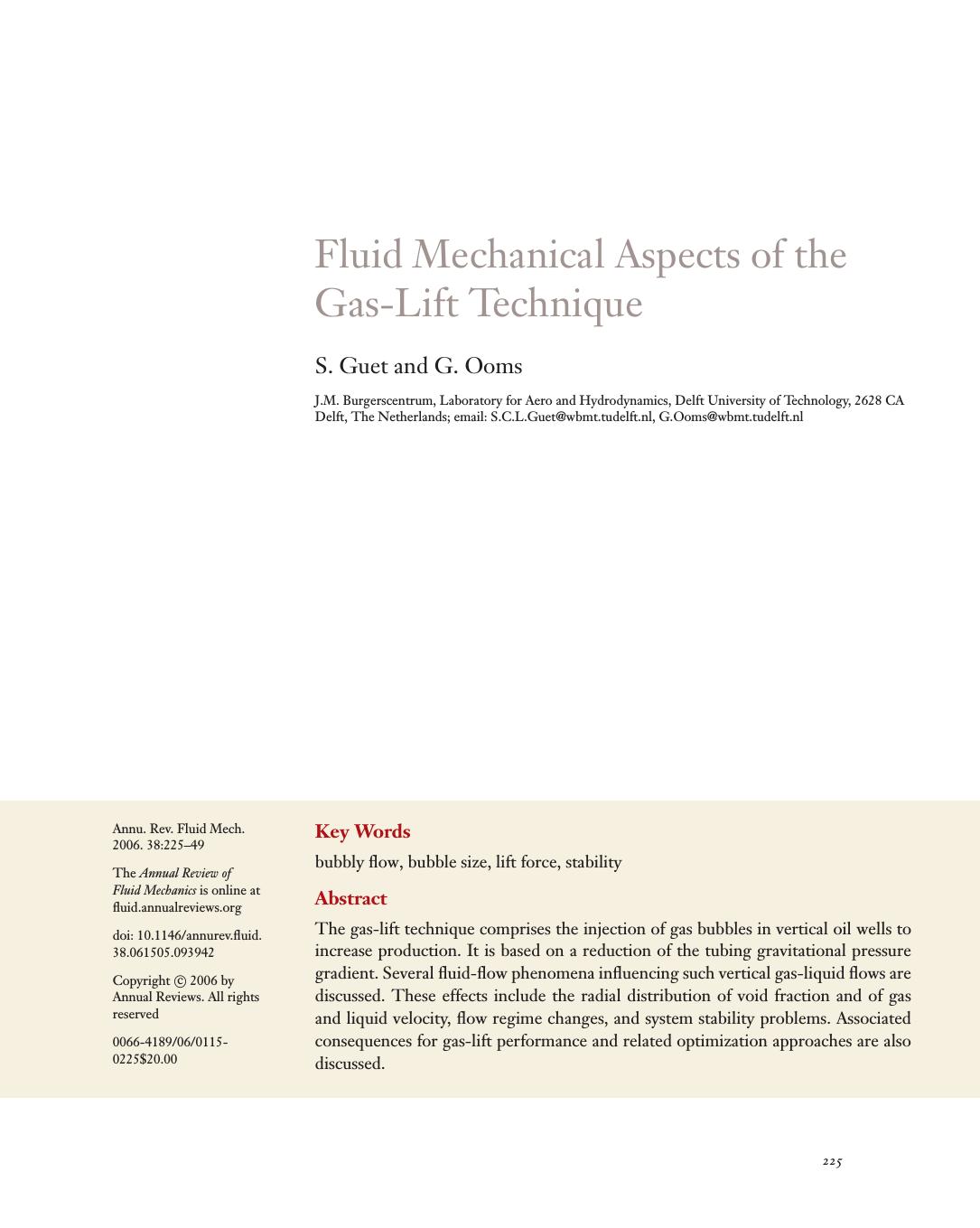 FLUID MECHANICAL ASPECTS OF THE GAS-LIFT TECHNIQUE by S. Guet & G. Ooms