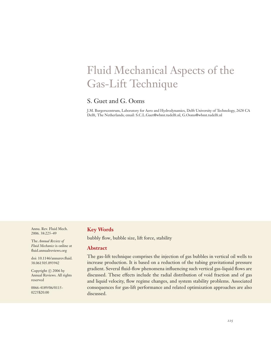 FLUID MECHANICAL ASPECTS OF THE GAS-LIFT TECHNIQUE by S. Guet and G. Ooms