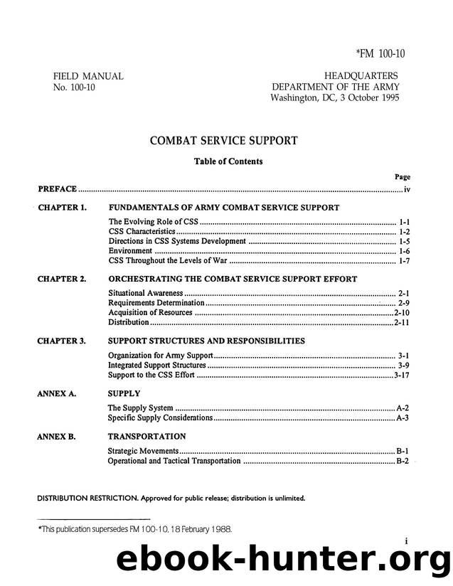 FM 100-10 - Table Of Contents by Mark C. Duncan