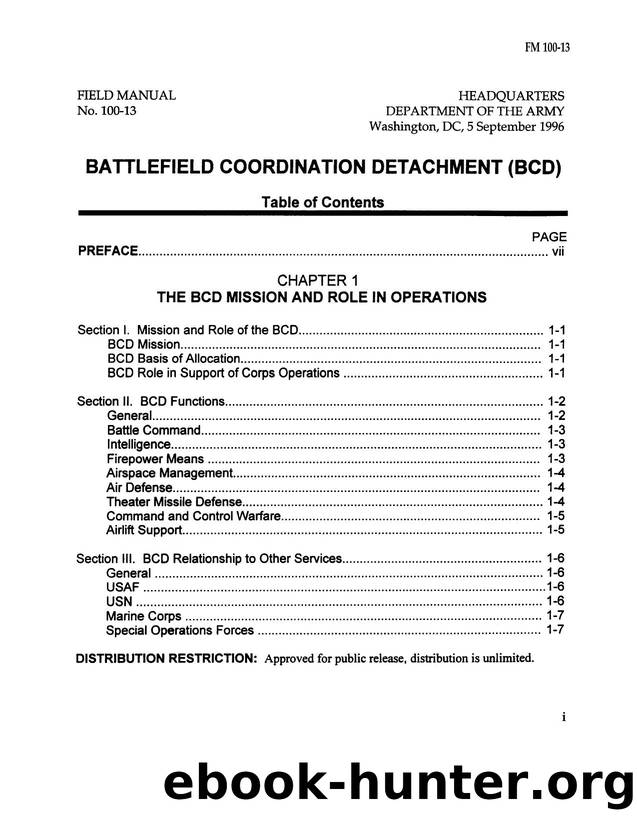 FM 100-13 - Table of Contents by Mark C. Duncan