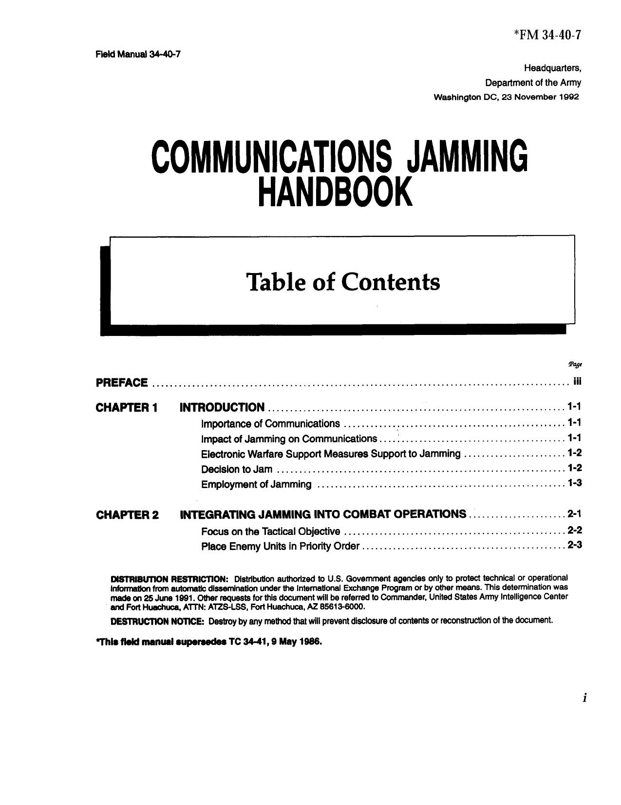 FM 34-40-7 Communications Jamming Handbook by Unknown