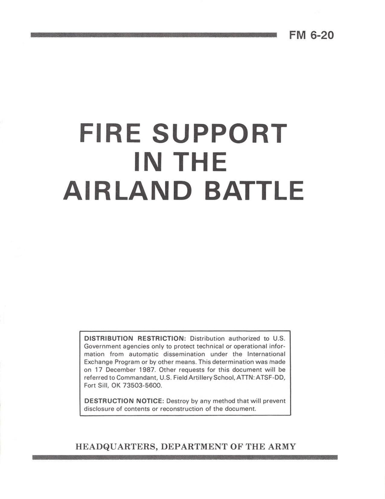 FM 6-20 FIRE SUPPORT IN THE AIRLAND BATTLE by Unknown