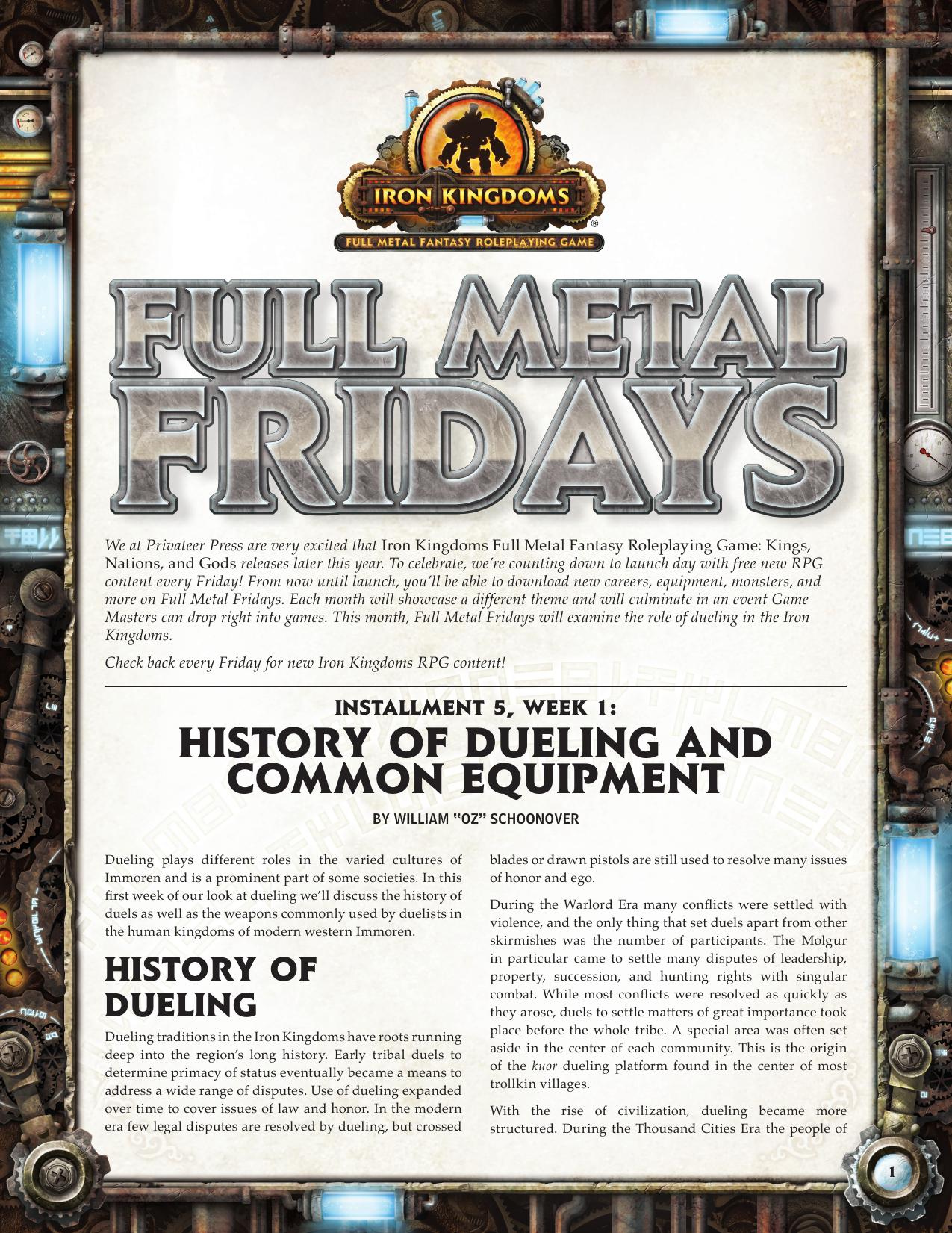 FMF 1.5.1 History of Dueling and Common Equipment by Unknown