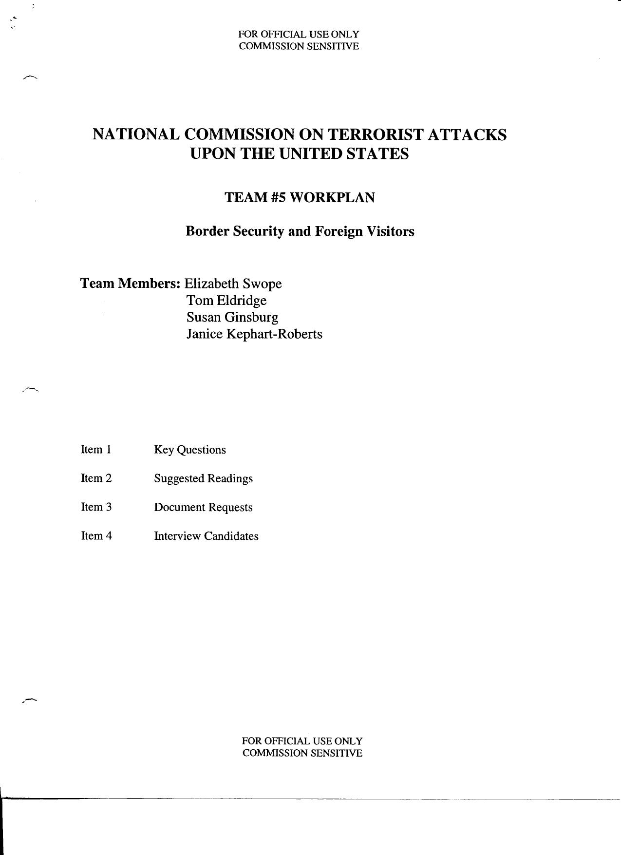 FO B1 Commission Meeting 5-21-03 Fdr- Tab 6- Entire Contents- Workplan Team 5- partially redacted Interview Candidates 619 by Unknown