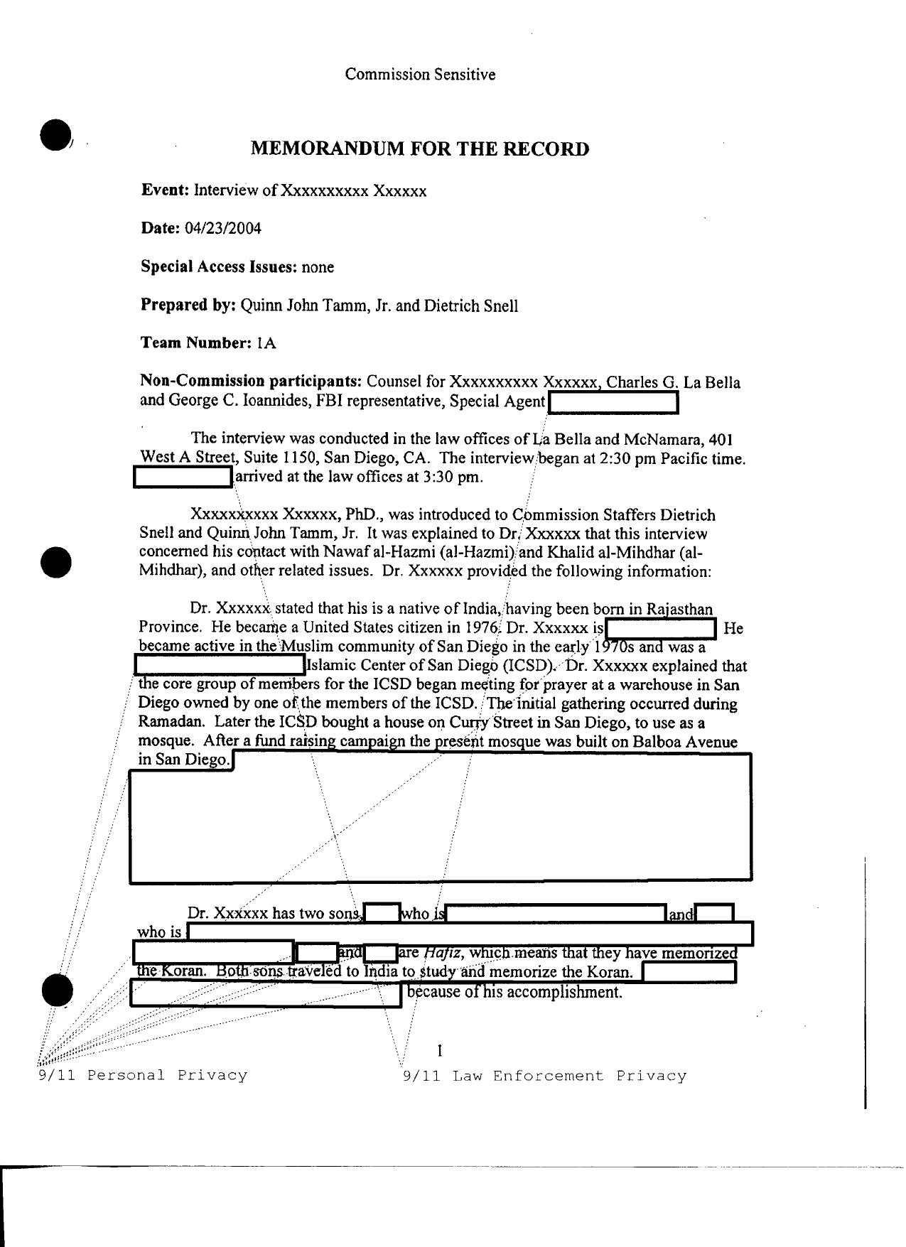 FO B6 Public Hearing 6-16-04 2 of 2 Fdr- Tab 7-15- MFR- 4-23-04 Interview of Dr Xxxxxxxxxx Xxxxxx- al-Hazmi and al-Mihdhar by Unknown