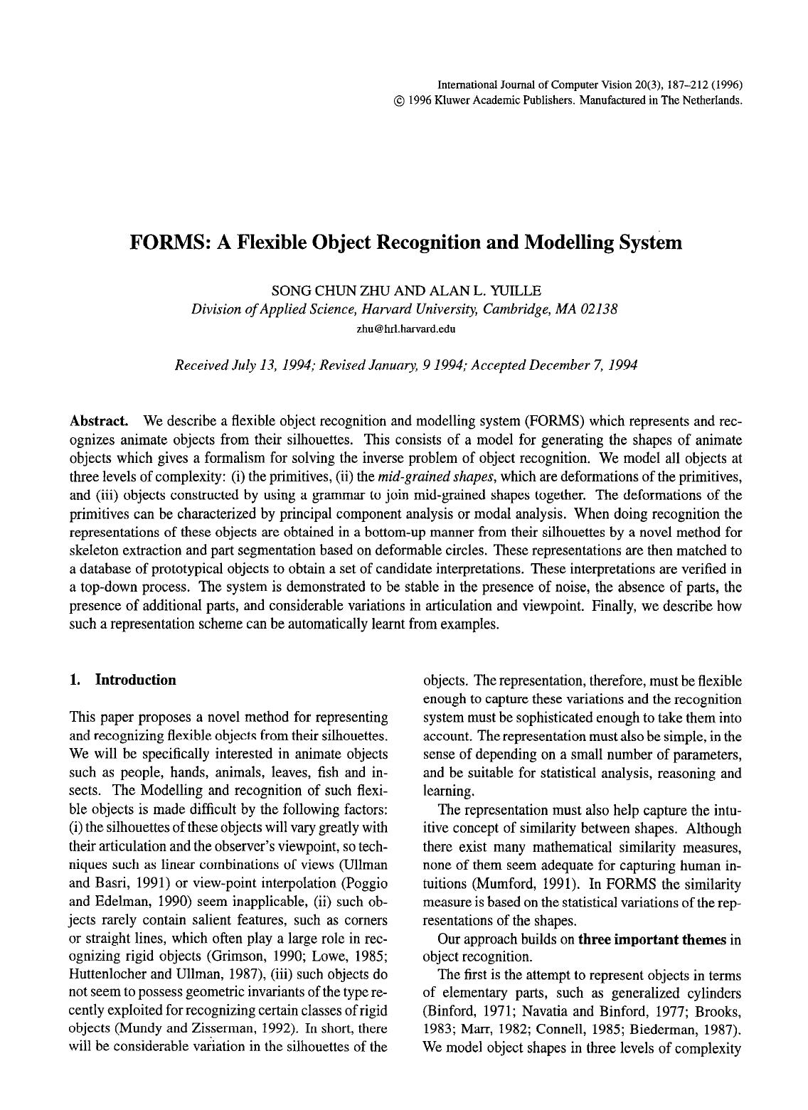 FORMS: A flexible object recognition and modelling system by Unknown