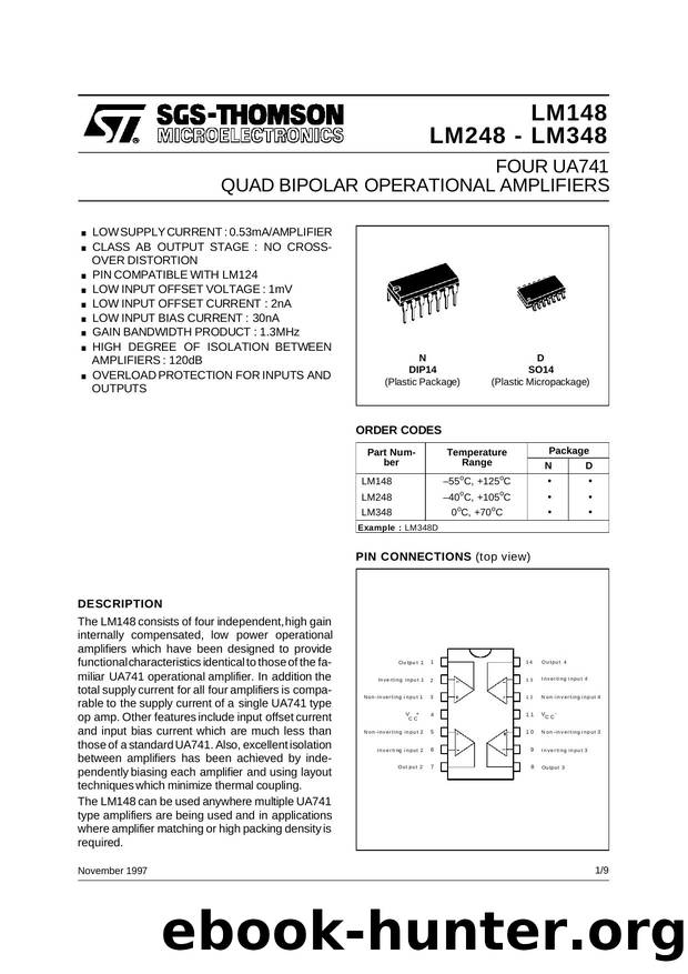 FOUR UA741 QUAD BIPOLAR OPERATIONAL AMPLIFIERS by STMicroelectronics