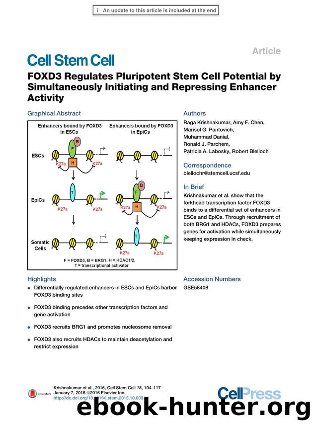 FOXD3 Regulates Pluripotent Stem Cell Potential by Simultaneously Initiating and Repressing Enhancer Activity by unknow