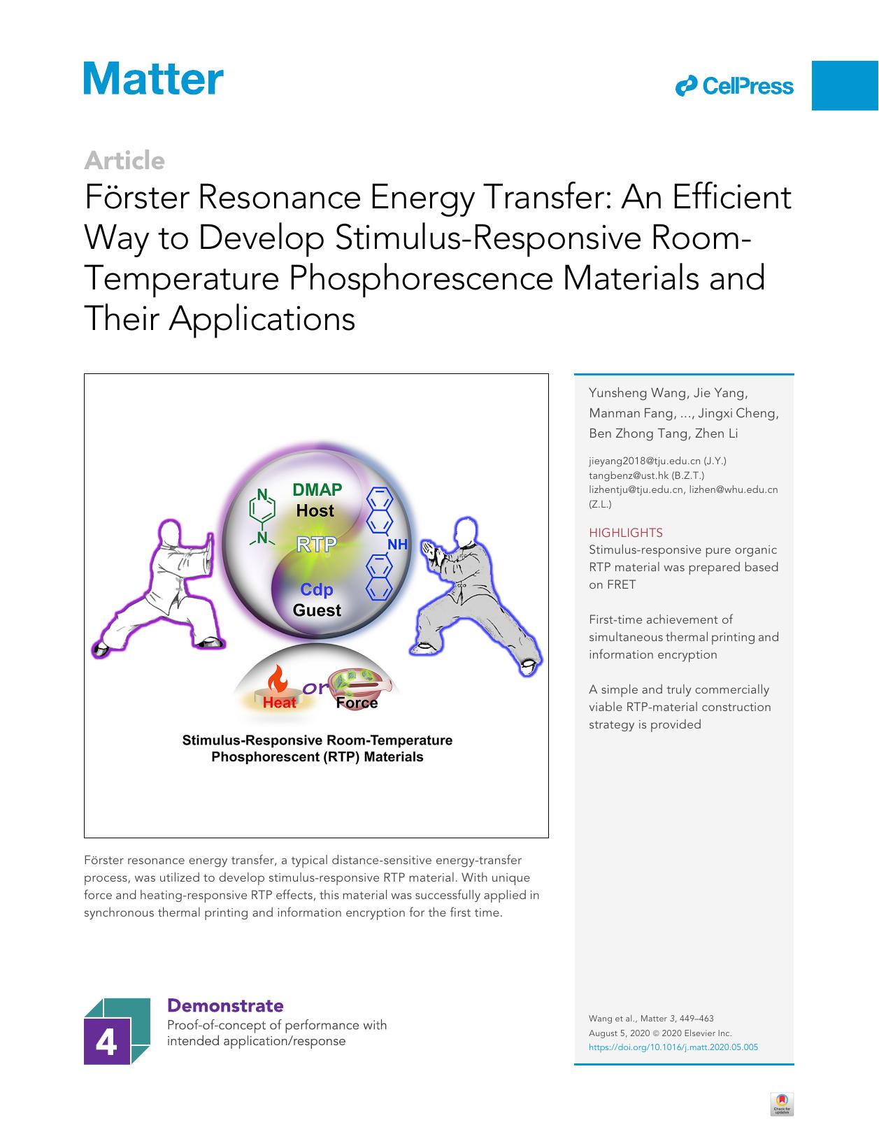 FOrster Resonance Energy Transfer: An Efficient Way to Develop Stimulus-Responsive Room-Temperature Phosphorescence Materials and Their Applications by unknow