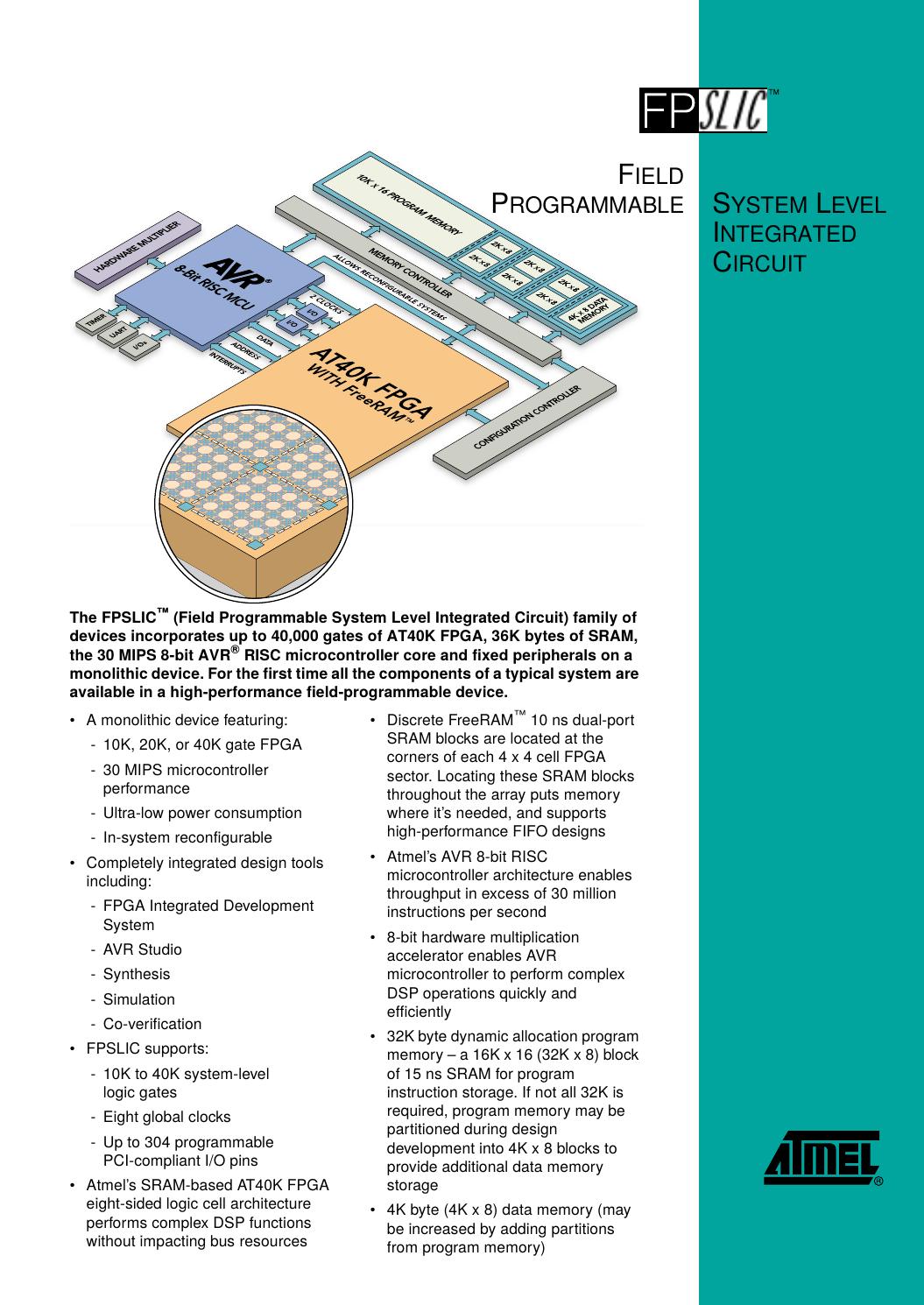 FPSLIC: Field Programmable System Level Integrated Circuit Flyer by Atmel Corporation