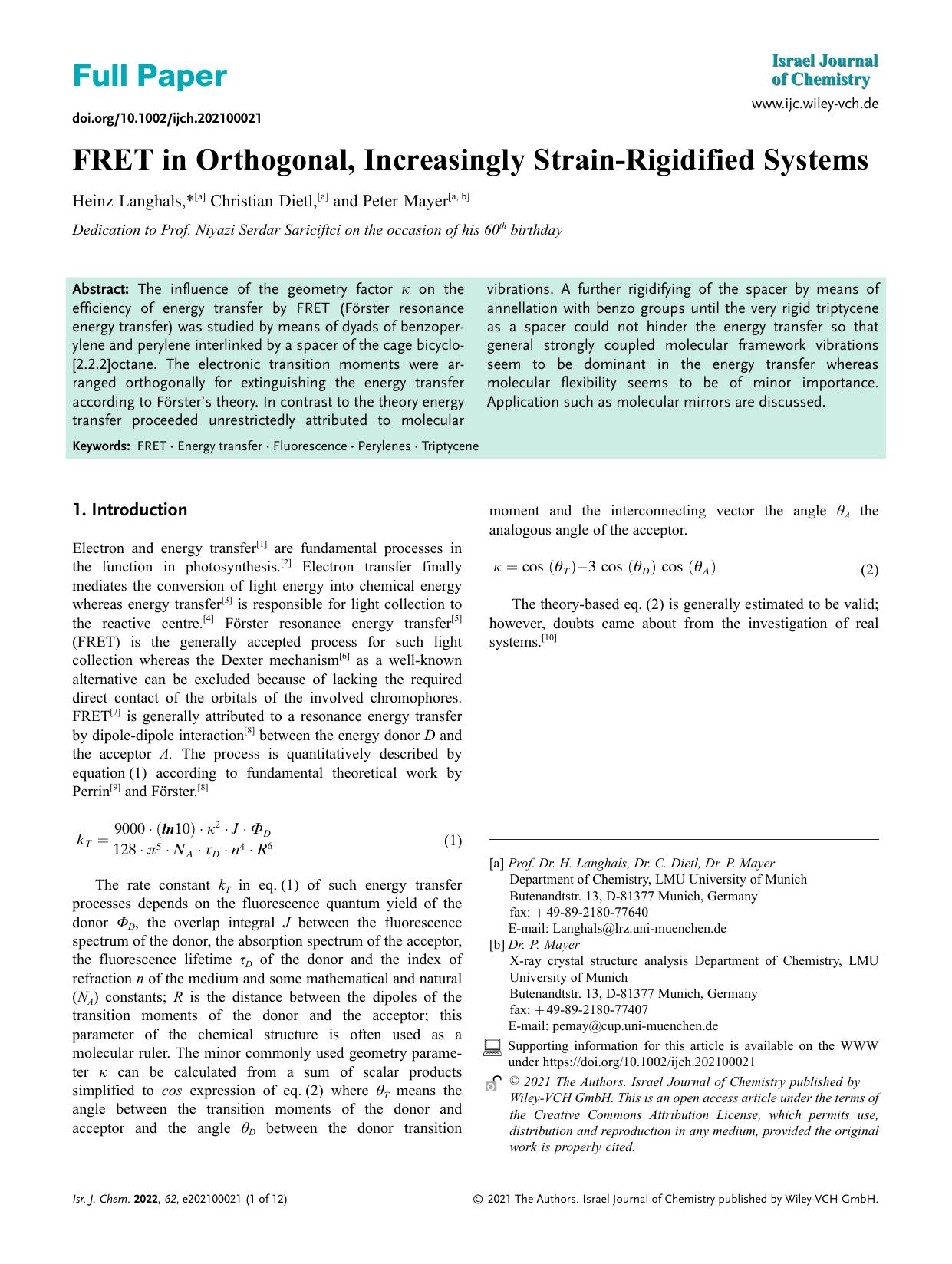 FRET in Orthogonal, Increasingly StrainâRigidified Systems by Unknown