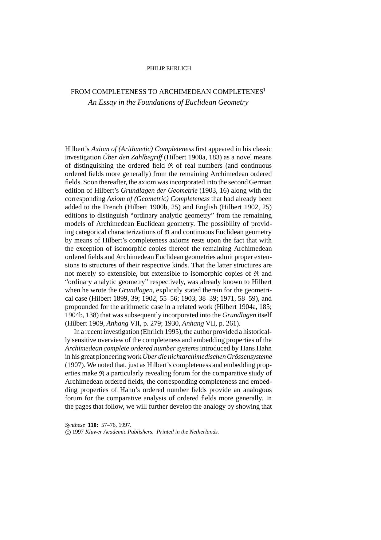 FROM COMPLETENESS TO ARCHIMEDEAN COMPLETENES by Unknown
