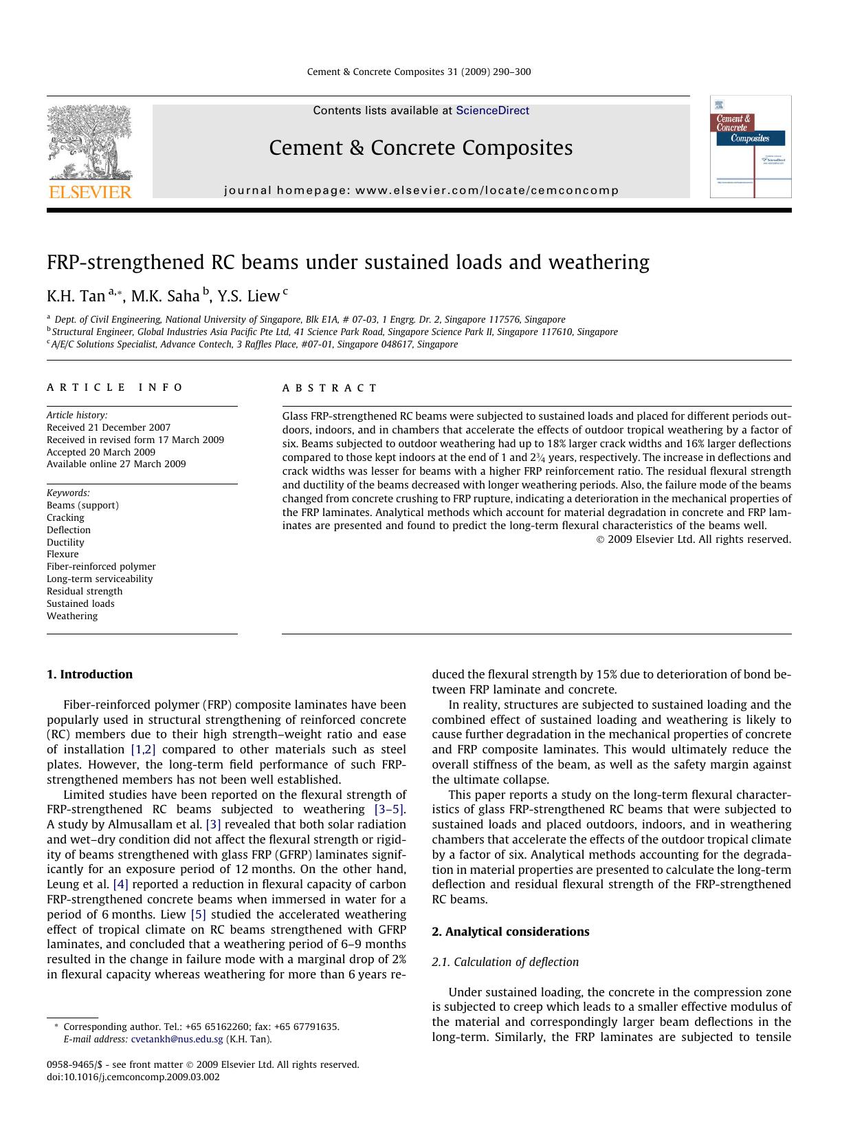 FRP-strengthened RC beams under sustained loads and weathering by K.H. Tan; M.K. Saha; Y.S. Liew
