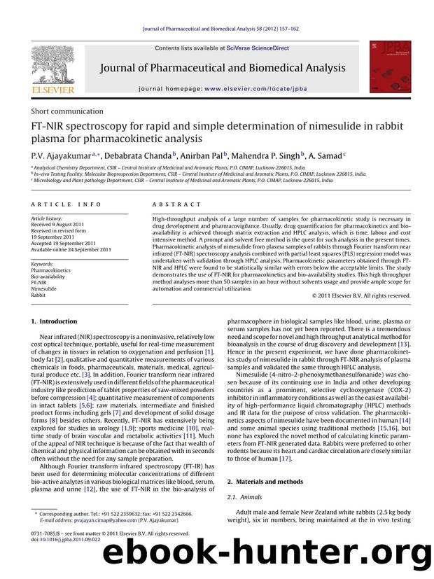 FT-NIR spectroscopy for rapid and simple determination of nimesulide in rabbit plasma for pharmacokinetic analysis by P.V. Ajayakumar