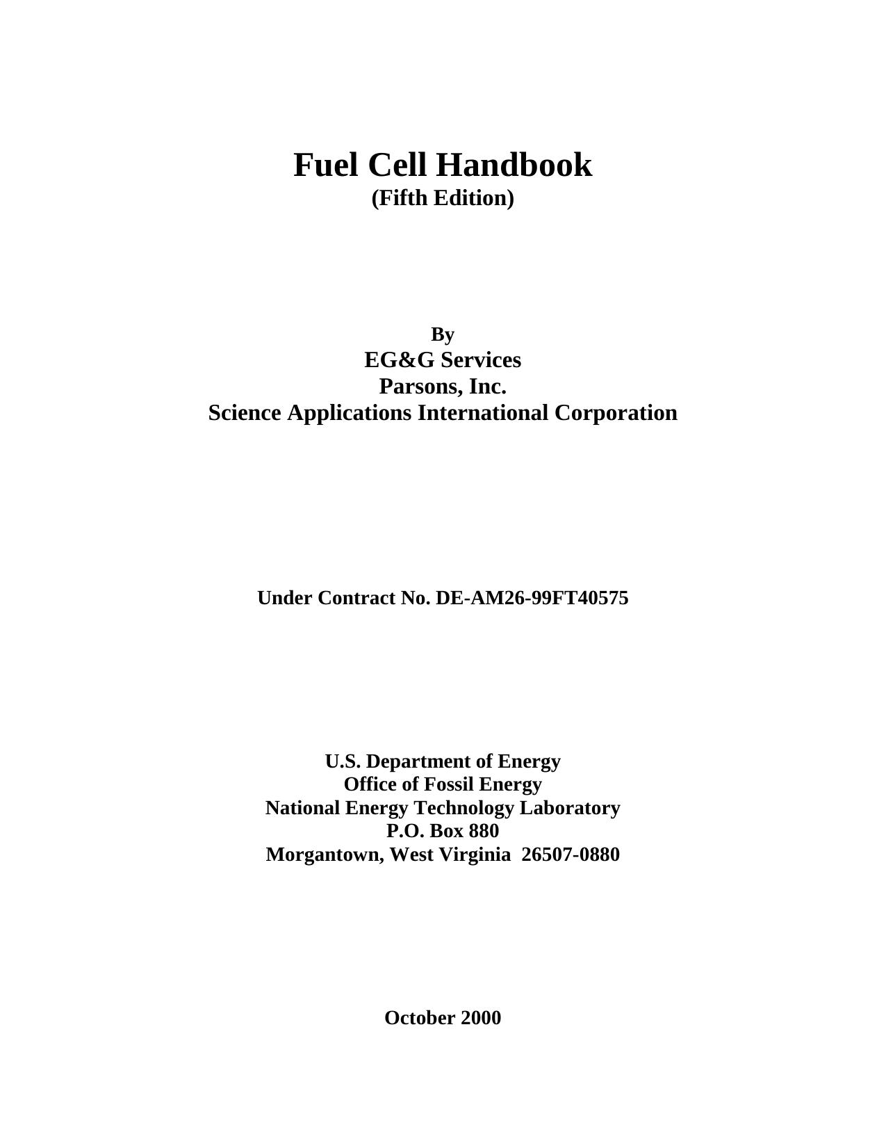 FUEL CELL - Handbook - (Hydrogen Power Electricity Electrical Electronics) by EG&G Services