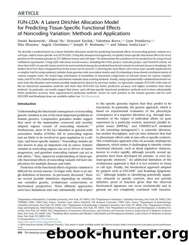 FUN-LDA: A Latent Dirichlet Allocation Model for Predicting Tissue-Specific Functional Effects of Noncoding Variation: Methods and Applications by unknow